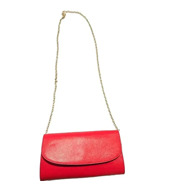 Red Clutch Purse with Gold Chain Strap - Picture 4 of 13